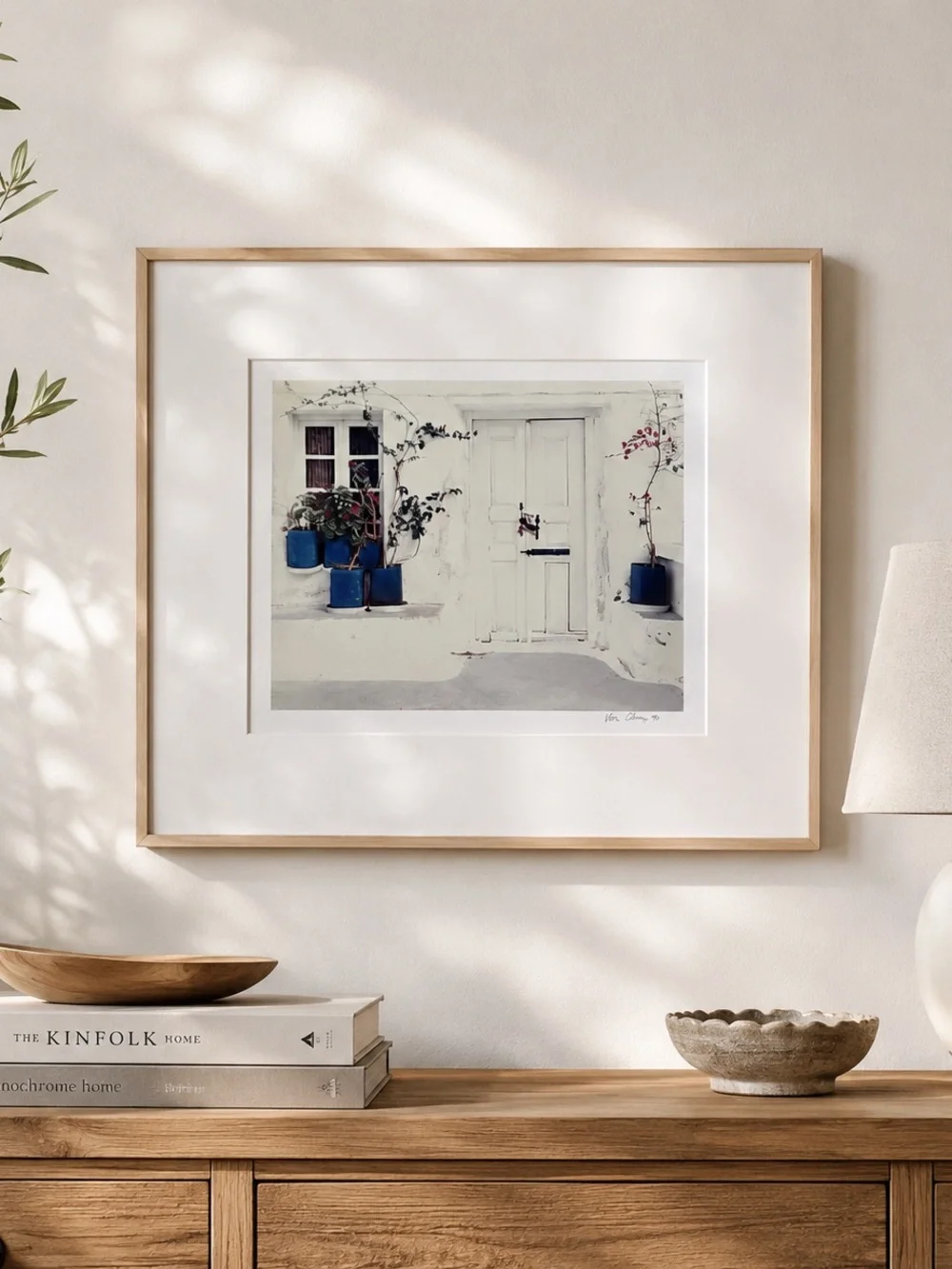 Vintage Santorini Doorway Framed Photograph Print Signed 1990 Vern Clevenger